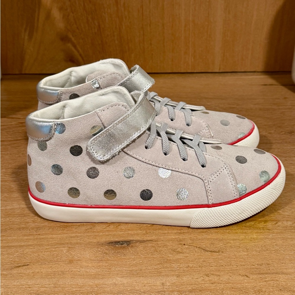 Mini Boden Kids Sneakers with Silver and Gray Polka Dots